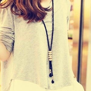 Sale Black Beaded Convertible Tassel Necklace!